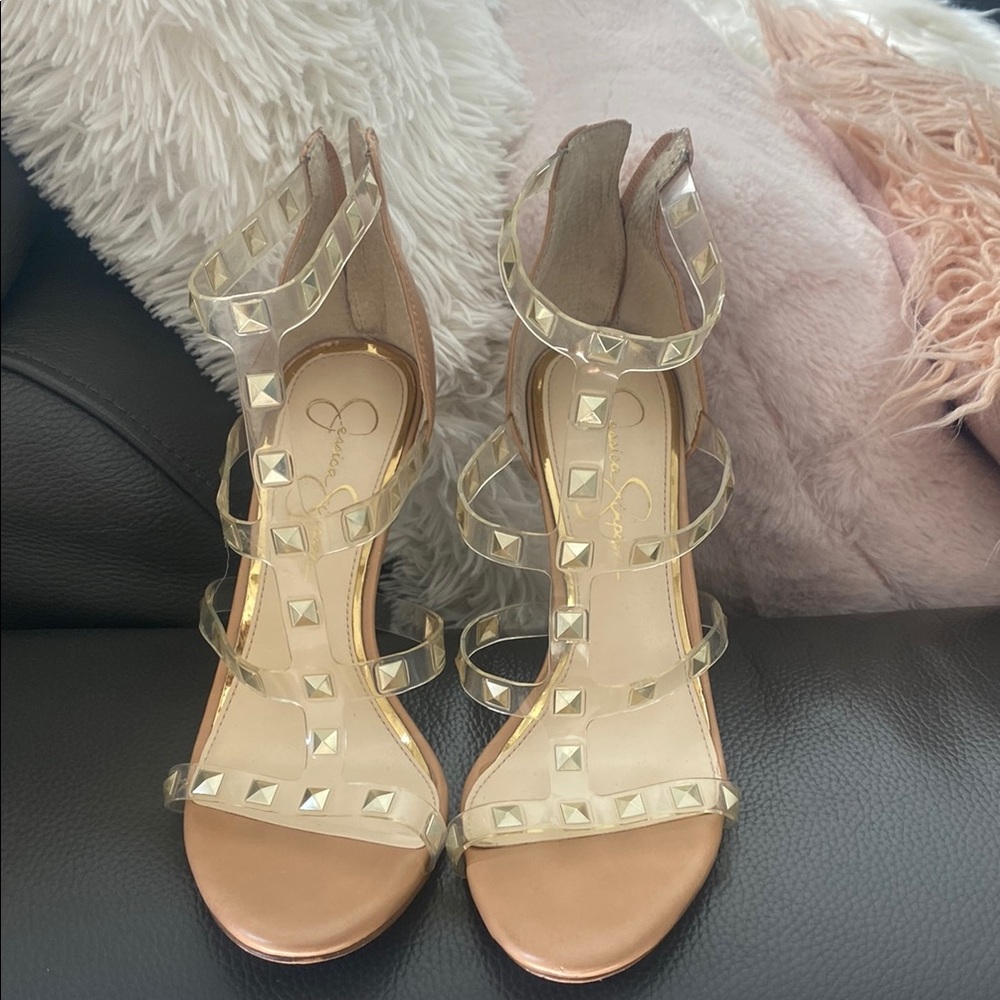 Jessica Simpson Tan Heels with Studded Design